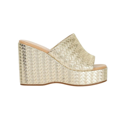 Gold - Side - Dune London Womens-Ladies Shuv Textured Wedge Sandals