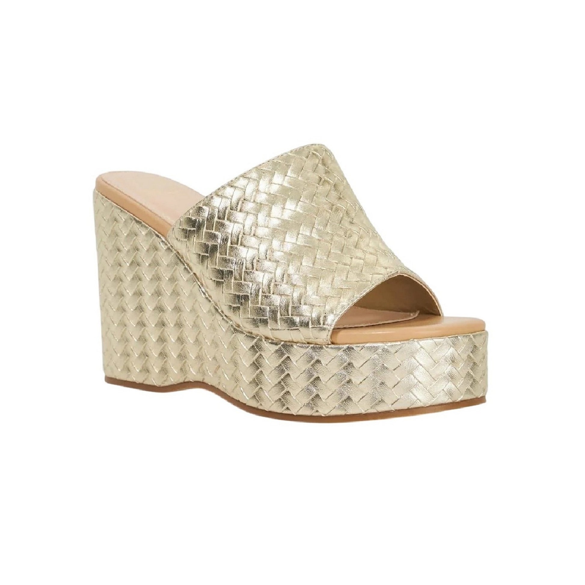 Gold - Front - Dune London Womens-Ladies Shuv Textured Wedge Sandals