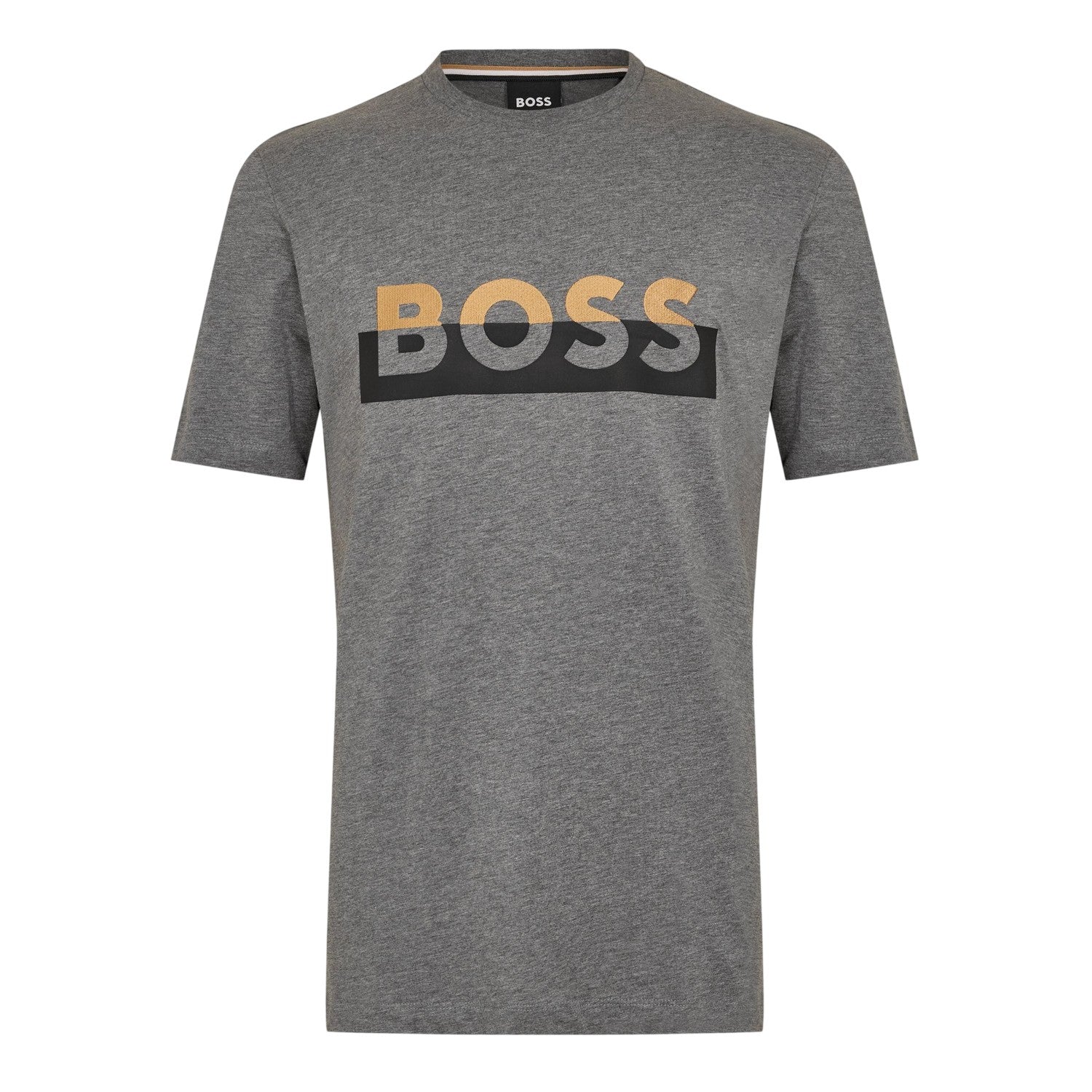 Medium Grey - Front - Boss Mens Lettering Regular T-Shirt