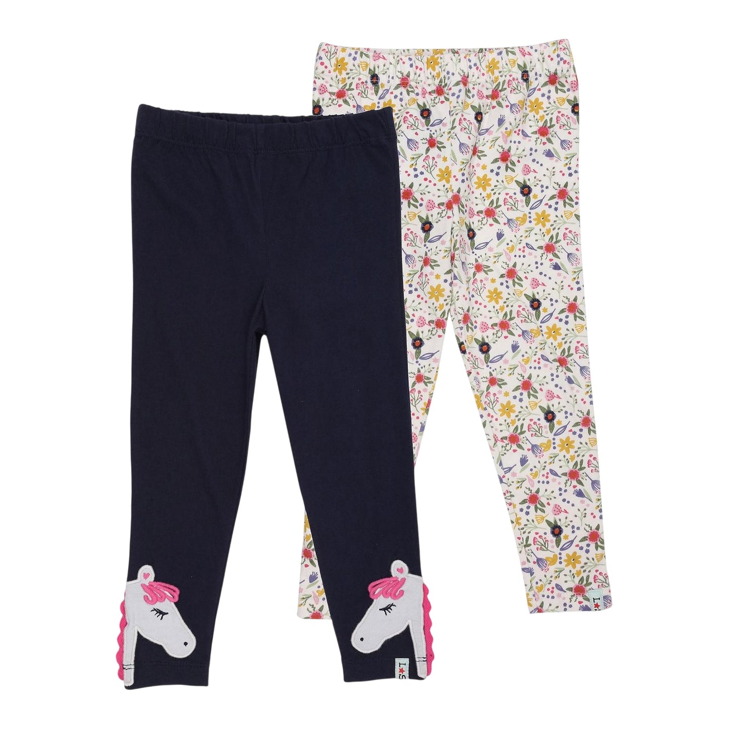 Floral-Multicoloured - Front - Lilly & Sid Baby Girls Leggings (Pack of 2)