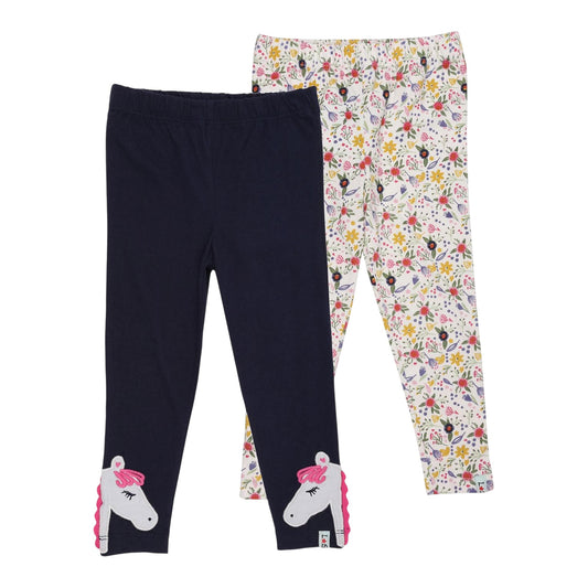 Floral-Multicoloured - Front - Lilly & Sid Baby Girls Leggings (Pack of 2)