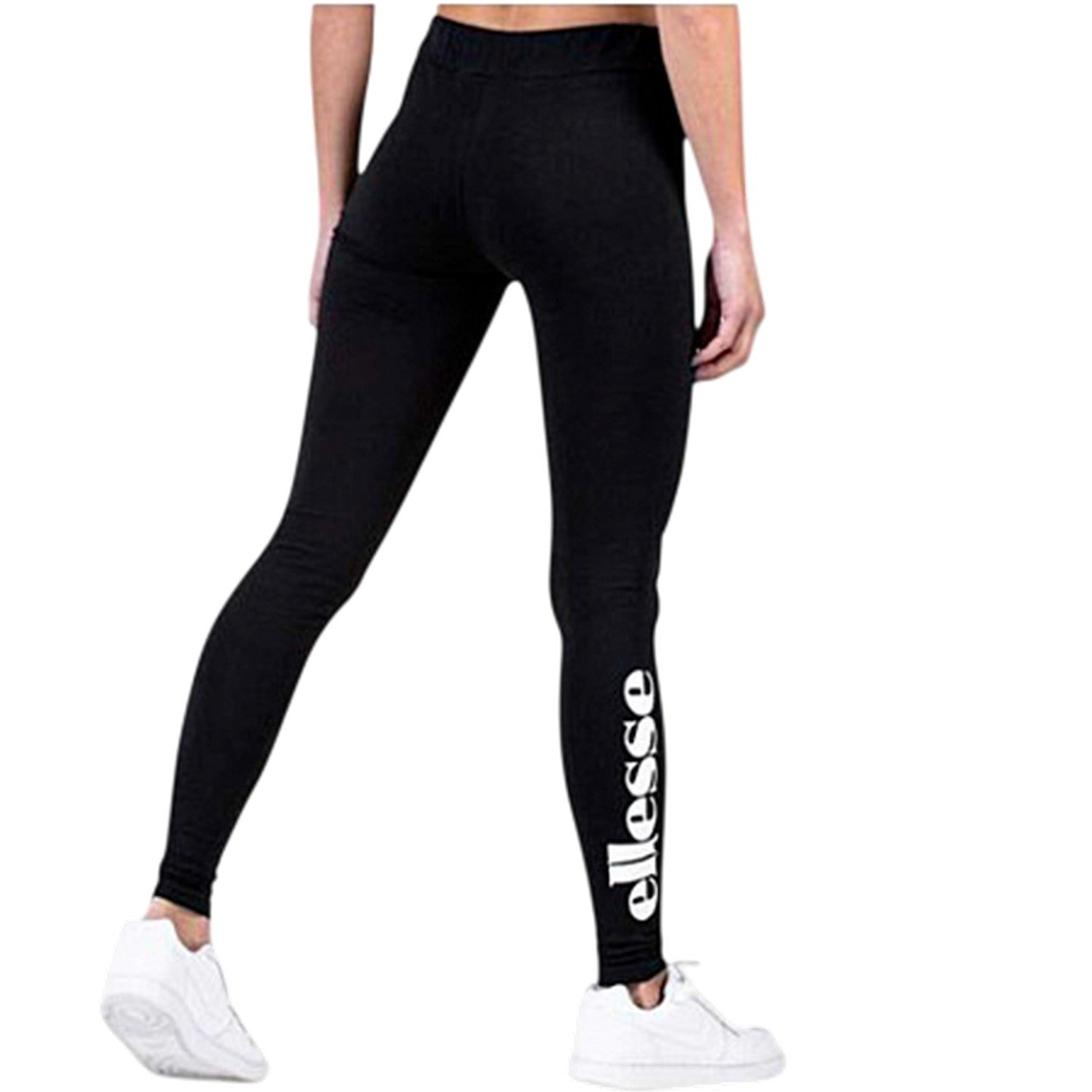 Anthracite - Back - Ellesse Womens-Ladies Cotton Vertical Logo Leggings