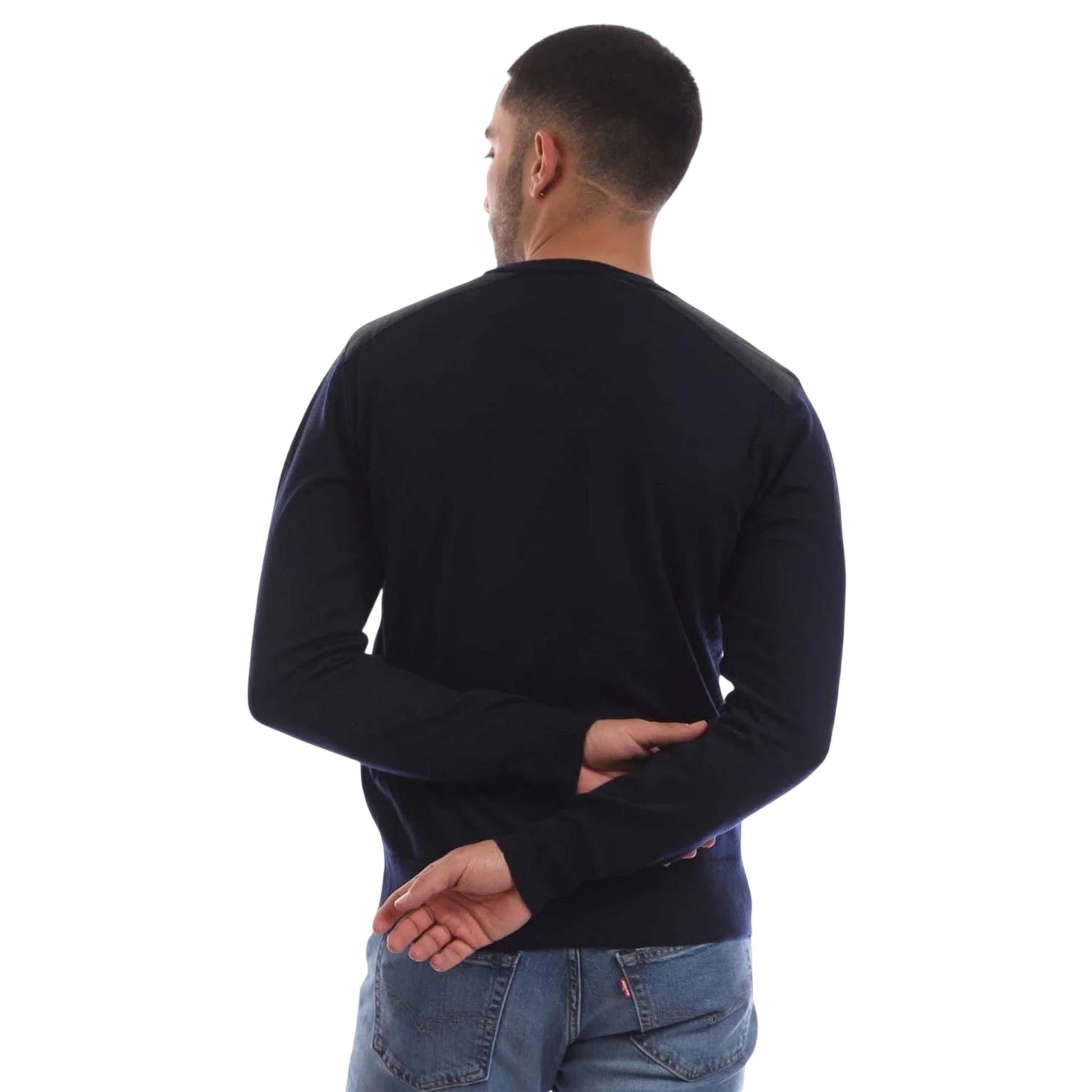 Navy - Back - Belstaff Mens Wool Regular Jumper