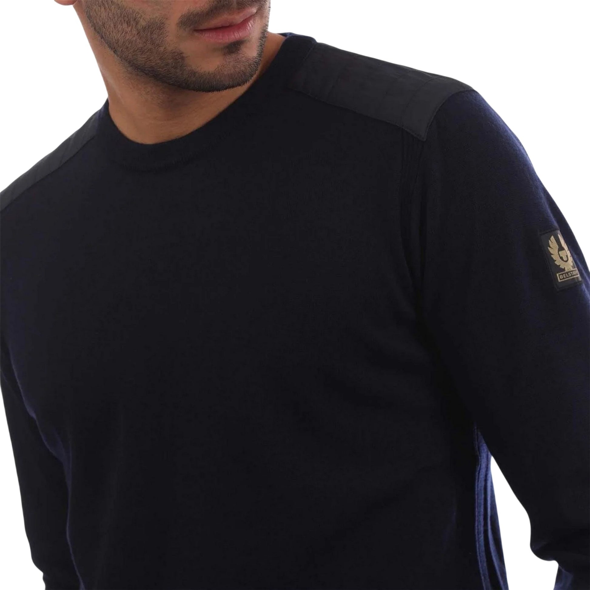 Navy - Side - Belstaff Mens Wool Regular Jumper