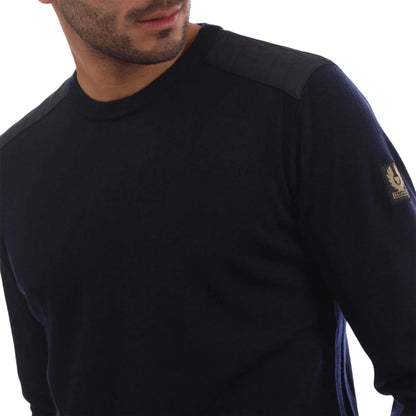 Navy - Side - Belstaff Mens Wool Regular Jumper