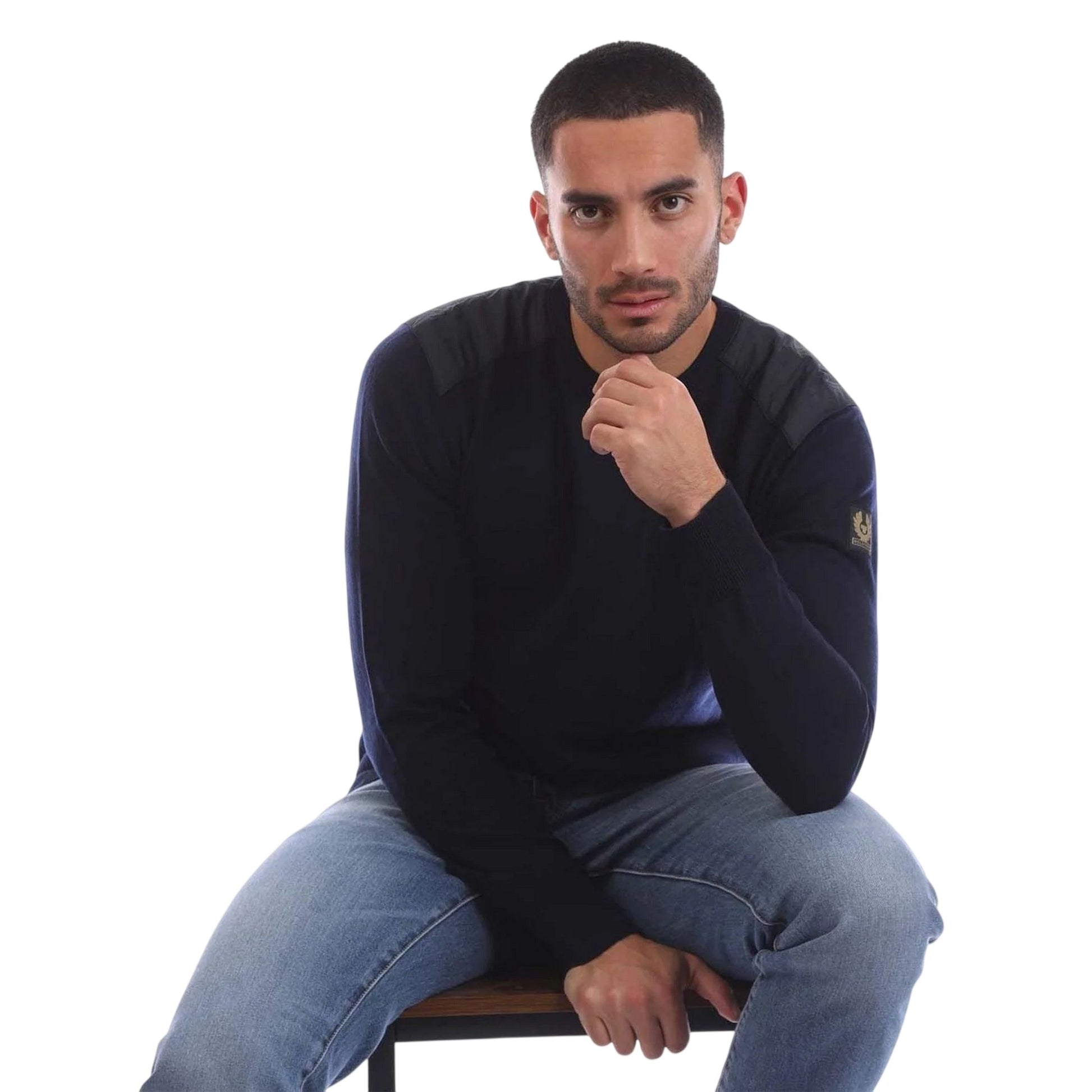 Navy - Lifestyle - Belstaff Mens Wool Regular Jumper