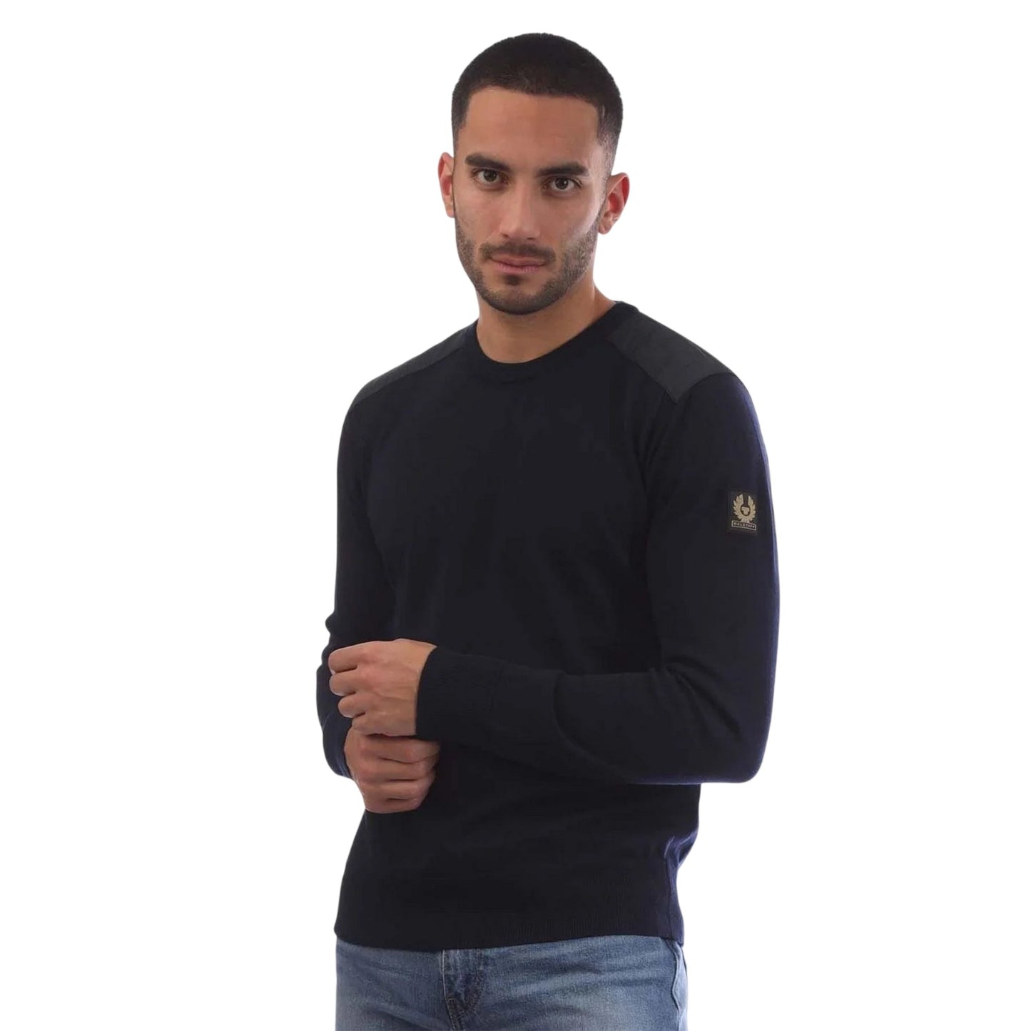 Navy - Front - Belstaff Mens Wool Regular Jumper