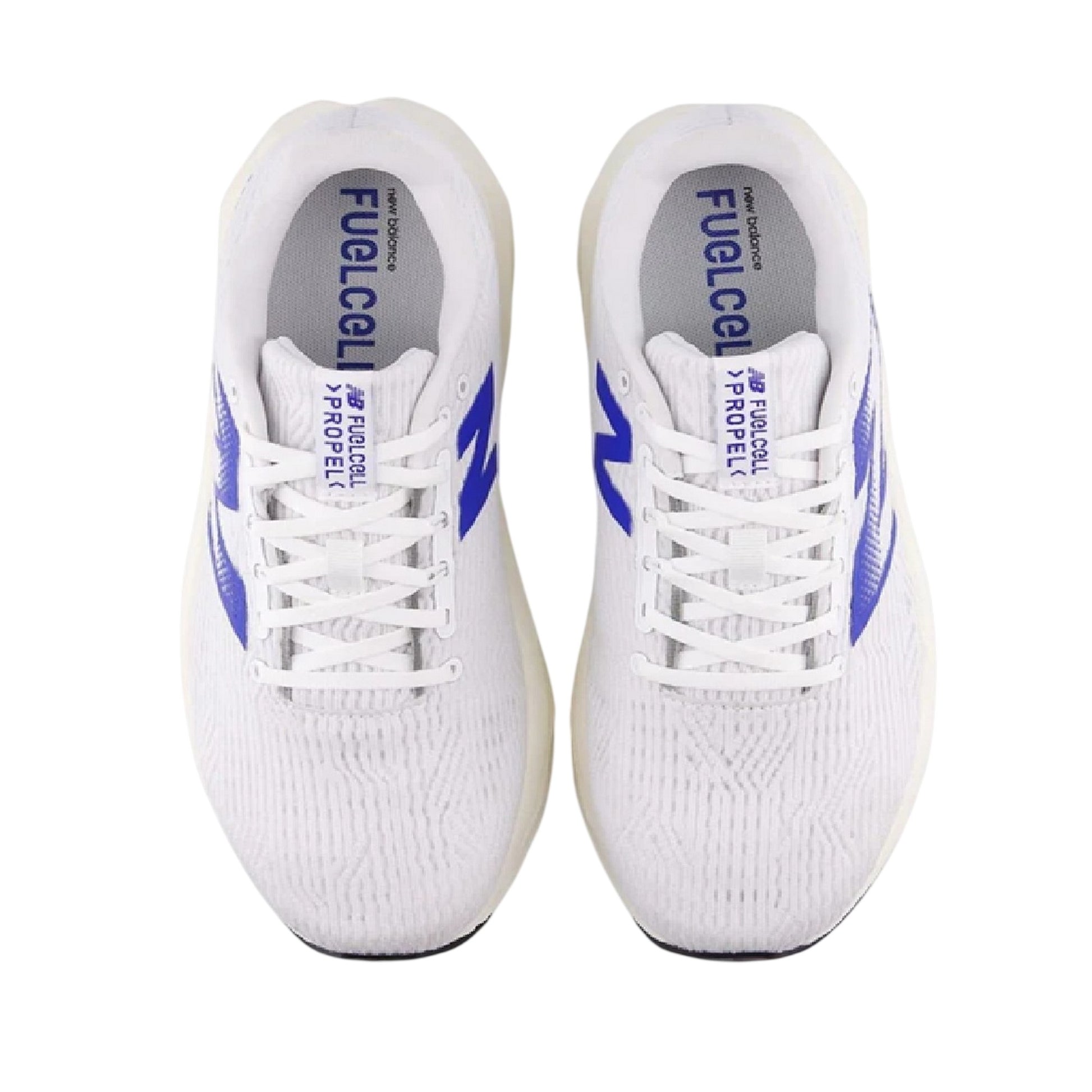 White-Blue - Side - New Balance Mens FuelCell Propel V5 Cushioned Shoes