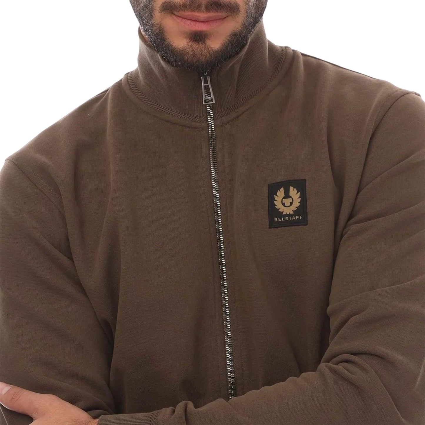 Brown - Side - Belstaff Mens Fleece Full Zip Sweatshirt