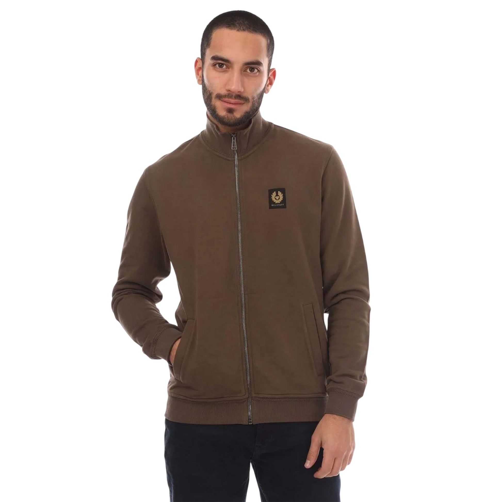 Brown - Front - Belstaff Mens Fleece Full Zip Sweatshirt