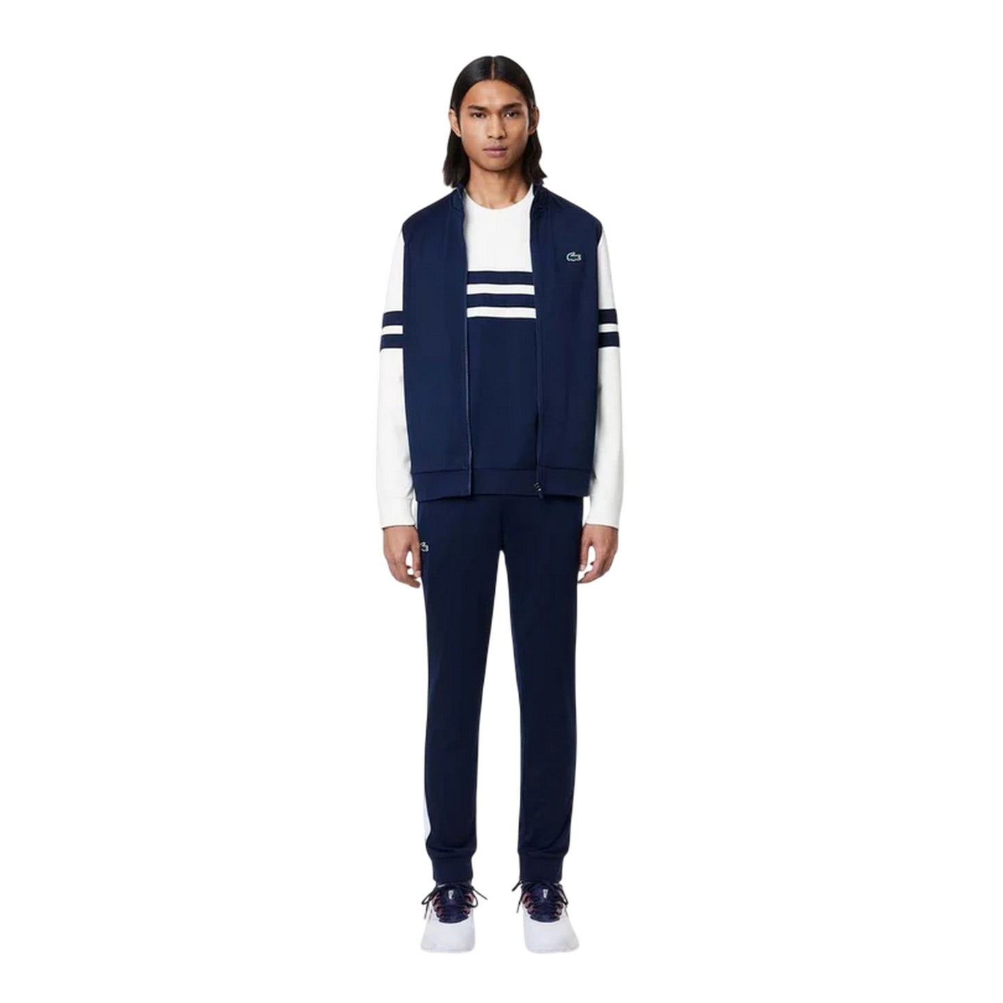 White-Navy - Pack Shot - Lacoste Mens Colour Block Tennis Sweatshirt