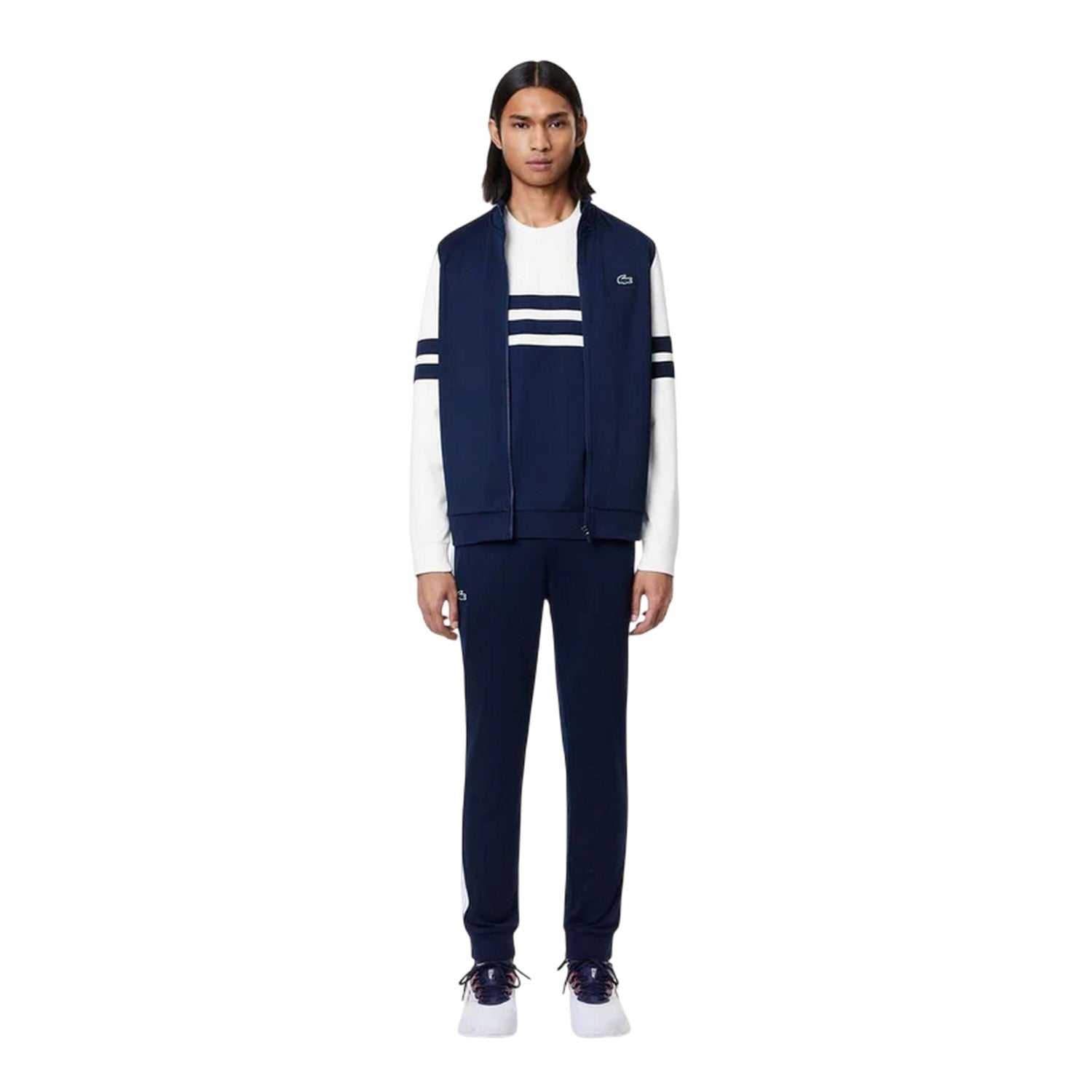 White-Navy - Pack Shot - Lacoste Mens Colour Block Tennis Sweatshirt