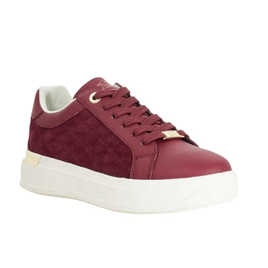 Burgundy - Front - Dune London Womens-Ladies Elba Suede Platform Trainers