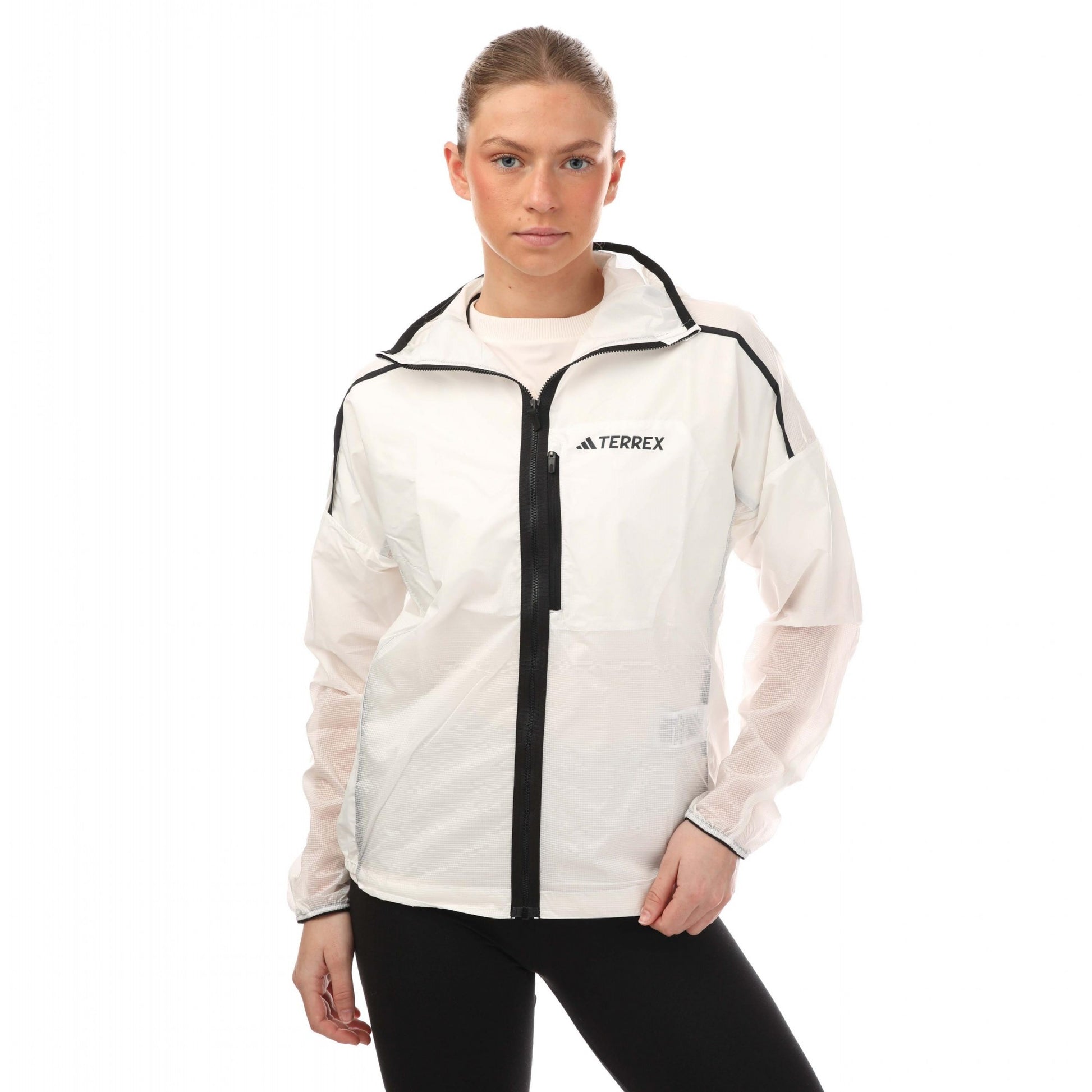 White - Front - Adidas Womens-Ladies Terrex Trail Waterproof Jacket