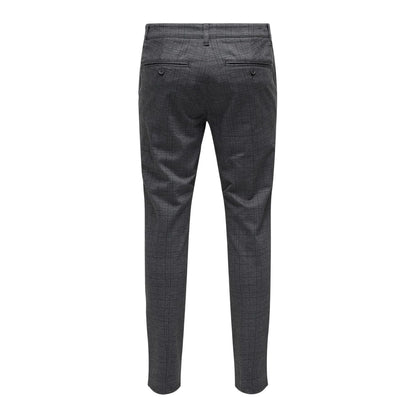 Grey - Back - Only Mens Plaid Slim Chinos