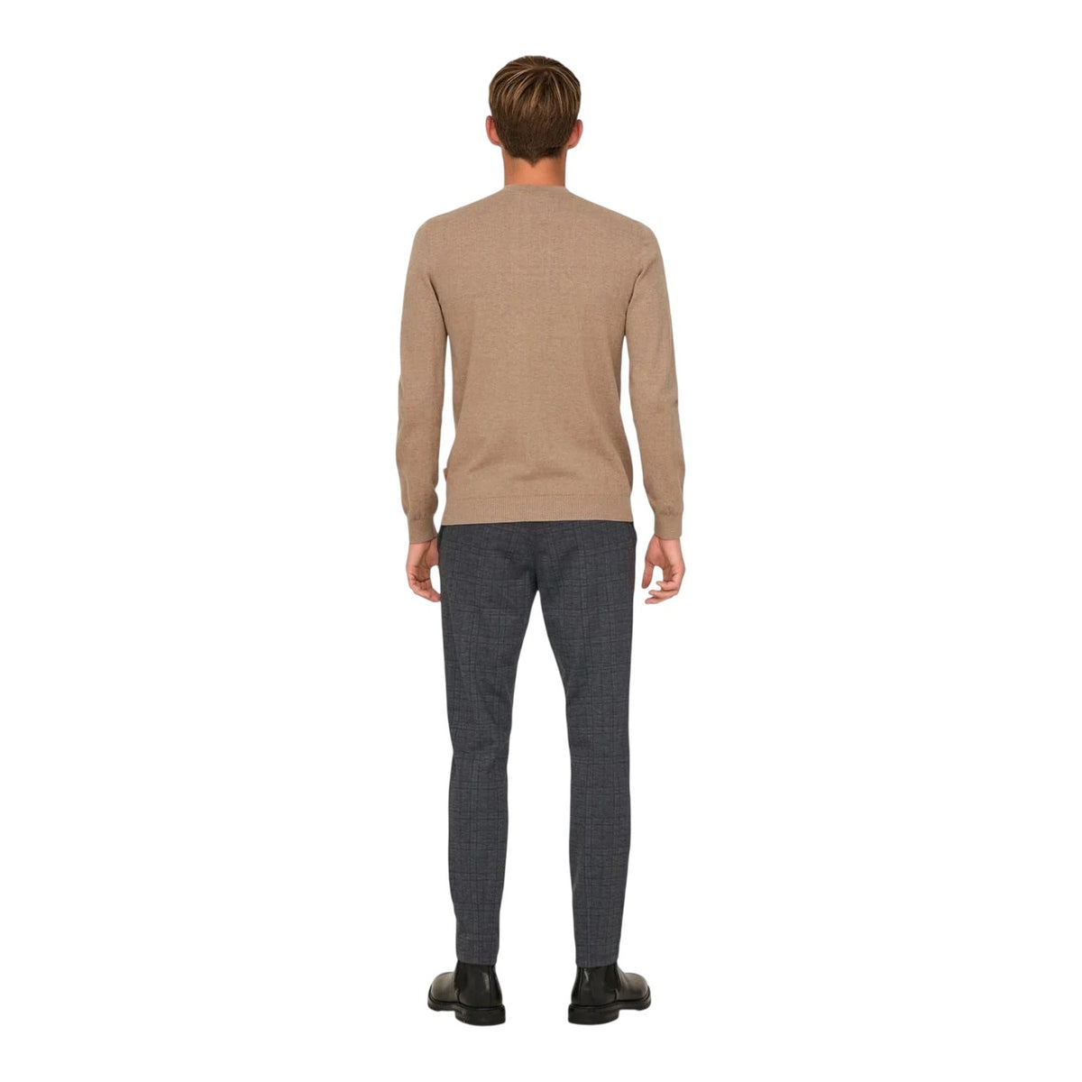 Grey - Lifestyle - Only Mens Plaid Slim Chinos
