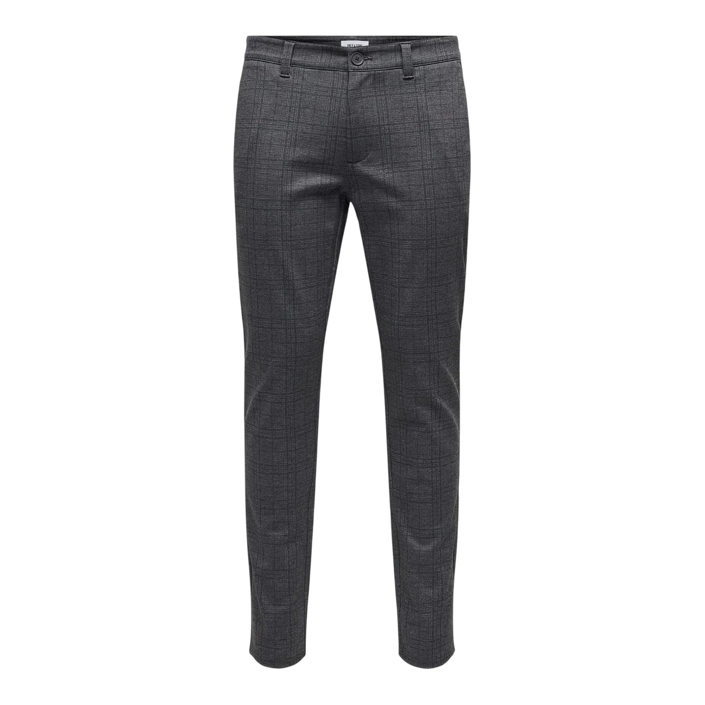 Grey - Front - Only Mens Plaid Slim Chinos