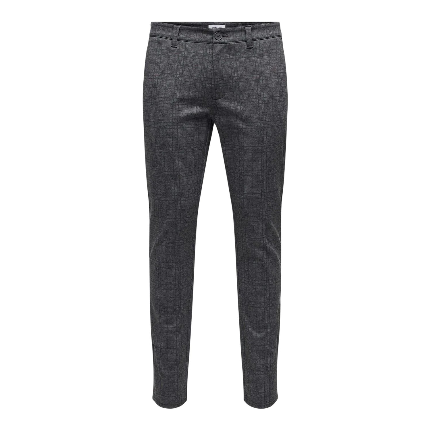 Grey - Front - Only Mens Plaid Slim Chinos