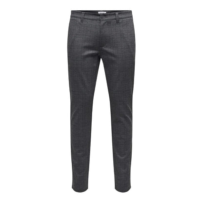 Grey - Front - Only Mens Plaid Slim Chinos
