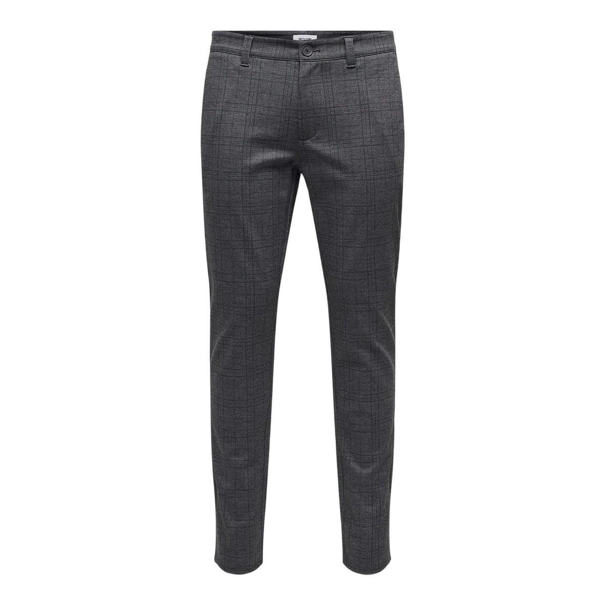 Grey - Front - Only Mens Plaid Slim Chinos