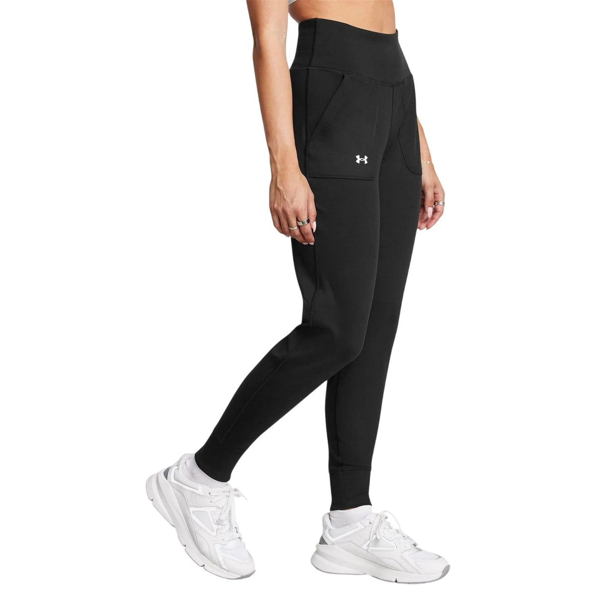 Black-White - Side - Under Armour Womens-Ladies Motion Leggings