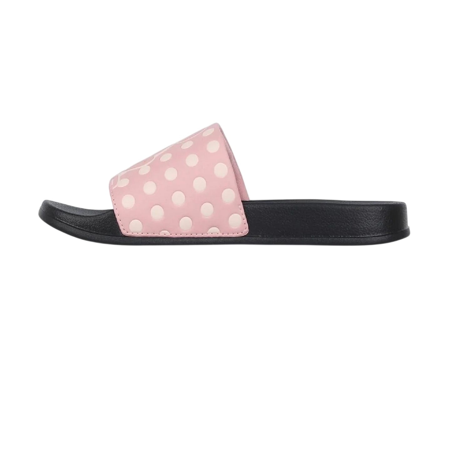 Pink - Side - Minnie Mouse Womens-Ladies Minnie Mouse Leather Sliders