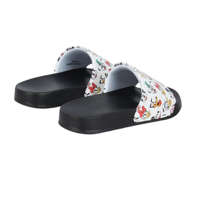 White - Back - Mickey Mouse Unisex Adult Mickey Mouse & Friends Leather Open Toe Casual Flat Slides