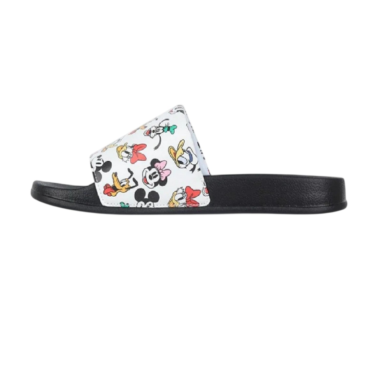 White - Side - Mickey Mouse Unisex Adult Mickey Mouse & Friends Leather Open Toe Casual Flat Slides