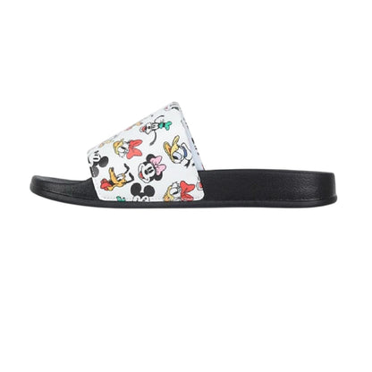 White - Side - Mickey Mouse Unisex Adult Mickey Mouse & Friends Leather Open Toe Casual Flat Slides