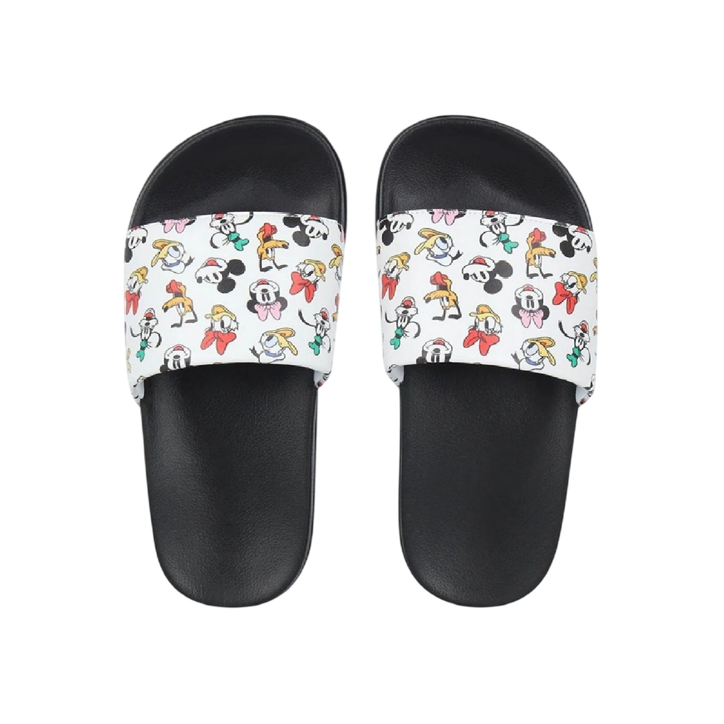White - Pack Shot - Mickey Mouse Unisex Adult Mickey Mouse & Friends Leather Open Toe Casual Flat Slides