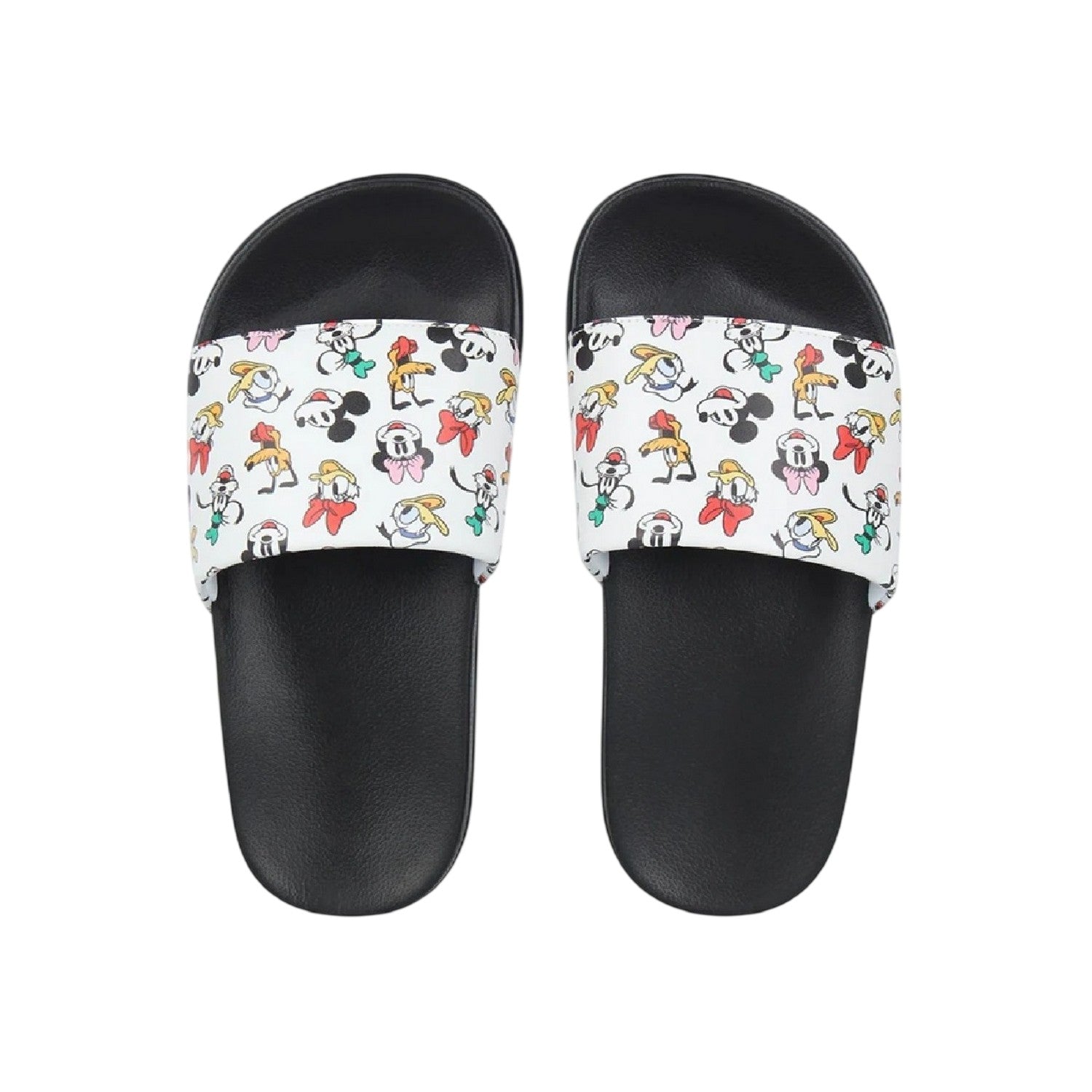 White - Pack Shot - Mickey Mouse Unisex Adult Mickey Mouse & Friends Leather Open Toe Casual Flat Slides
