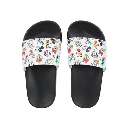 White - Pack Shot - Mickey Mouse Unisex Adult Mickey Mouse & Friends Leather Open Toe Casual Flat Slides