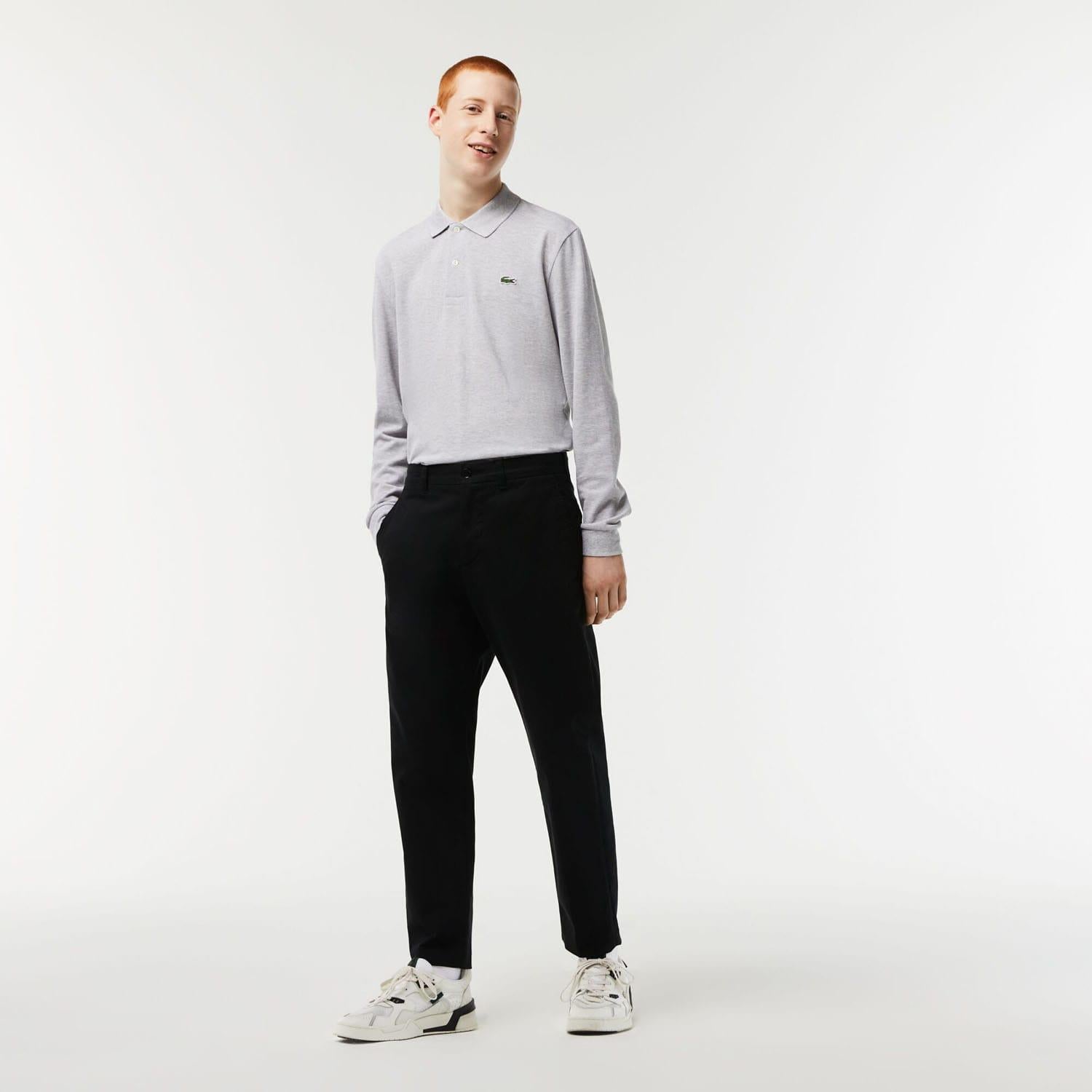 Black - Side - Lacoste Mens Cotton Stretch Tapered Chinos