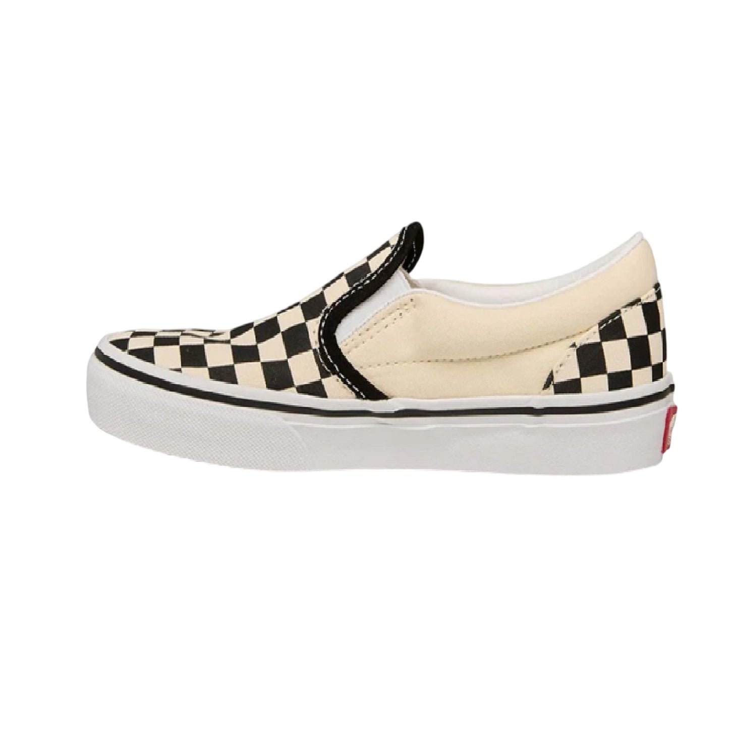 Black-White - Side - Vans Childrens-Kids Classic Checkerboard Slip-on Shoes