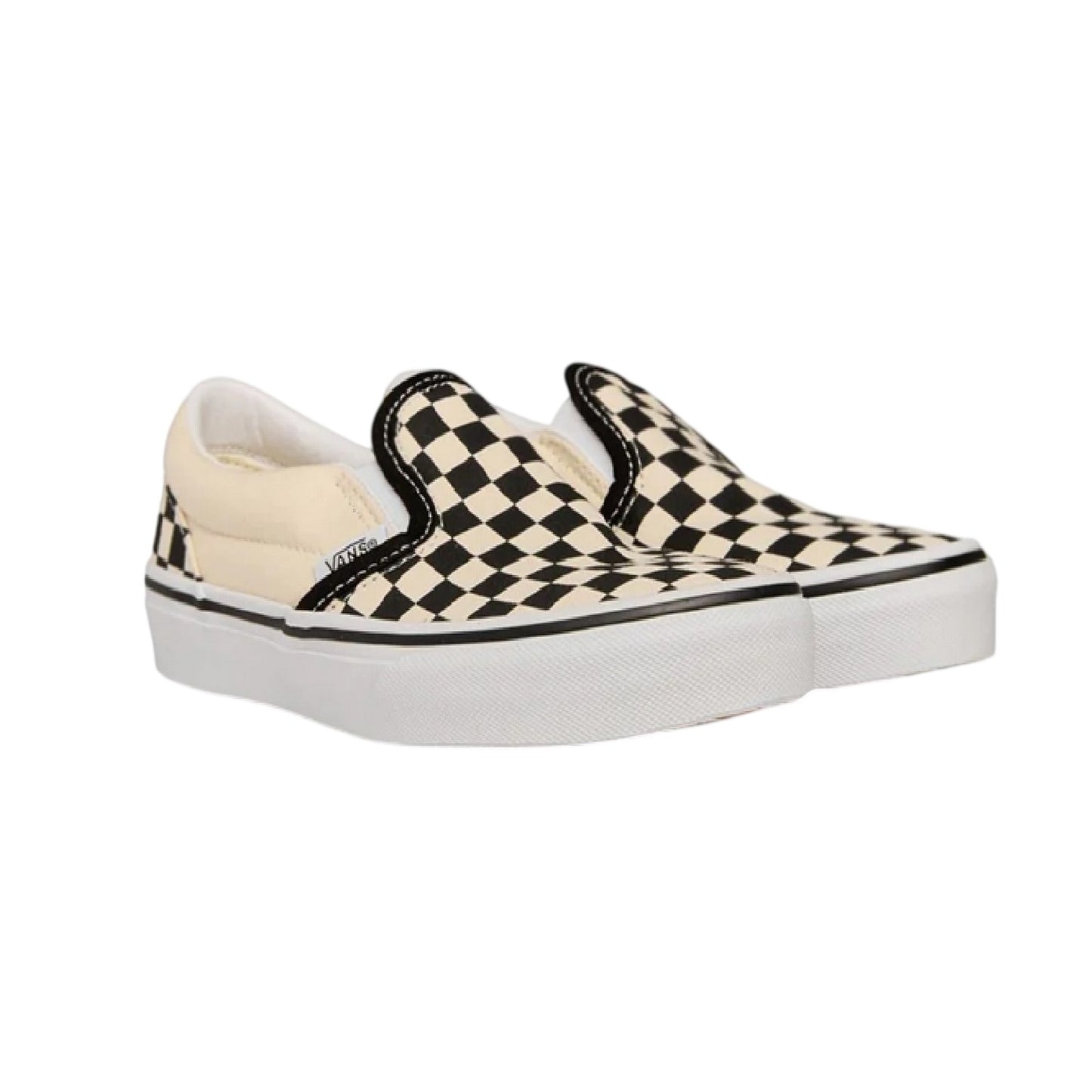 Black-White - Lifestyle - Vans Childrens-Kids Classic Checkerboard Slip-on Shoes