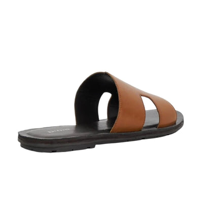 Tan - Back - Dune London Mens Leather Casual Slides