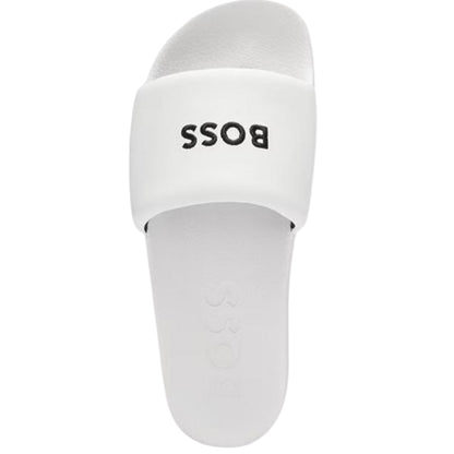 White - Back - Boss Unisex Adult Rubber Open Toe Casual Flat Slides