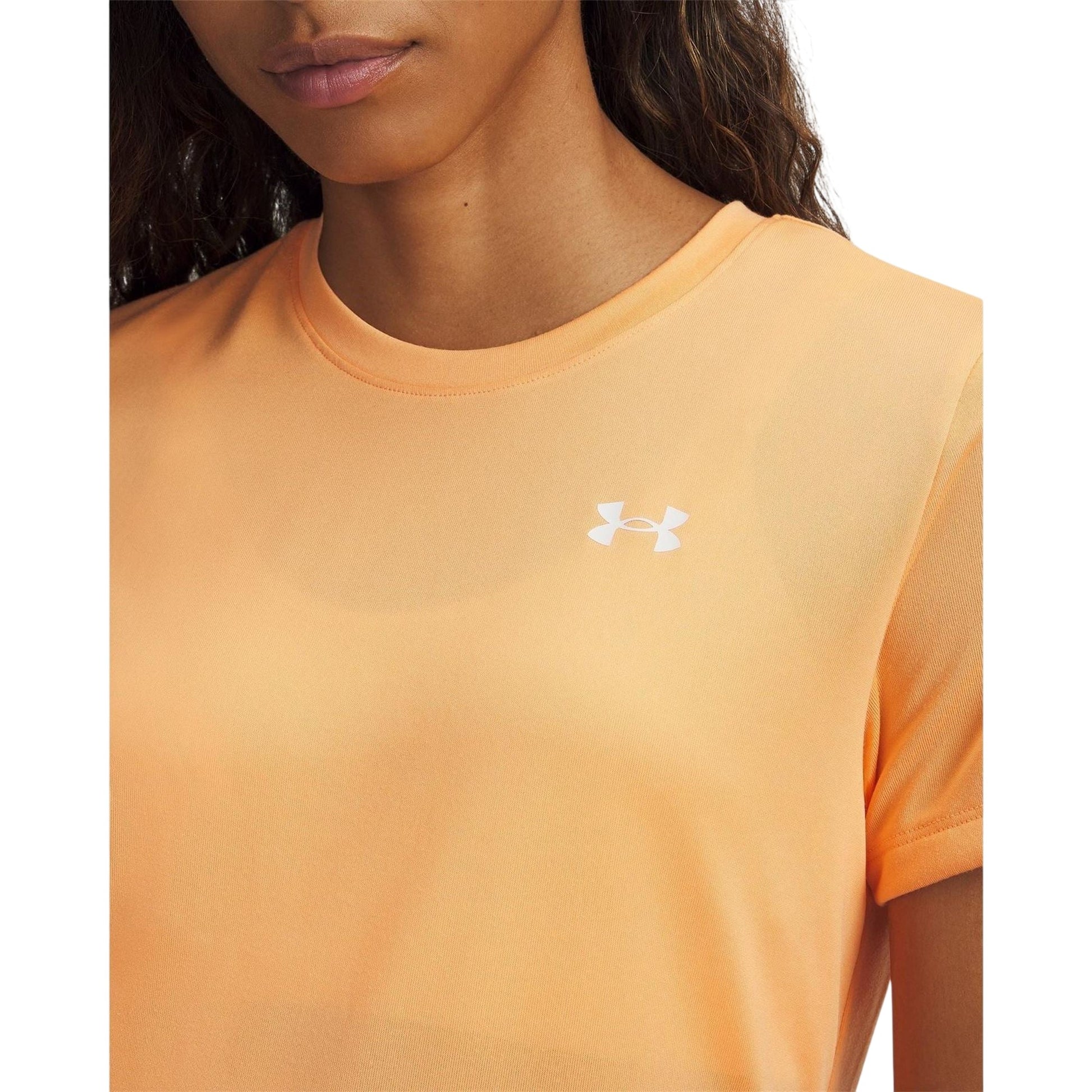 Orange-White - Side - Under Armour Womens-Ladies Tech T-Shirt