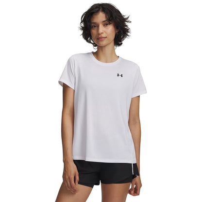 White-Black - Side - Under Armour Womens-Ladies Tech T-Shirt
