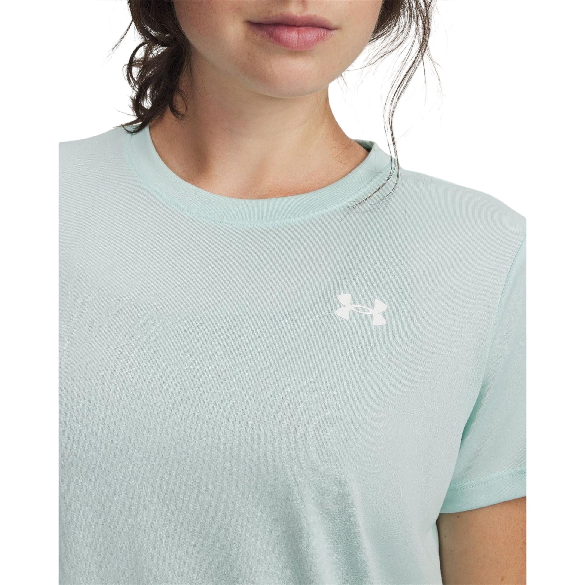 Mint-White - Side - Under Armour Womens-Ladies Tech T-Shirt