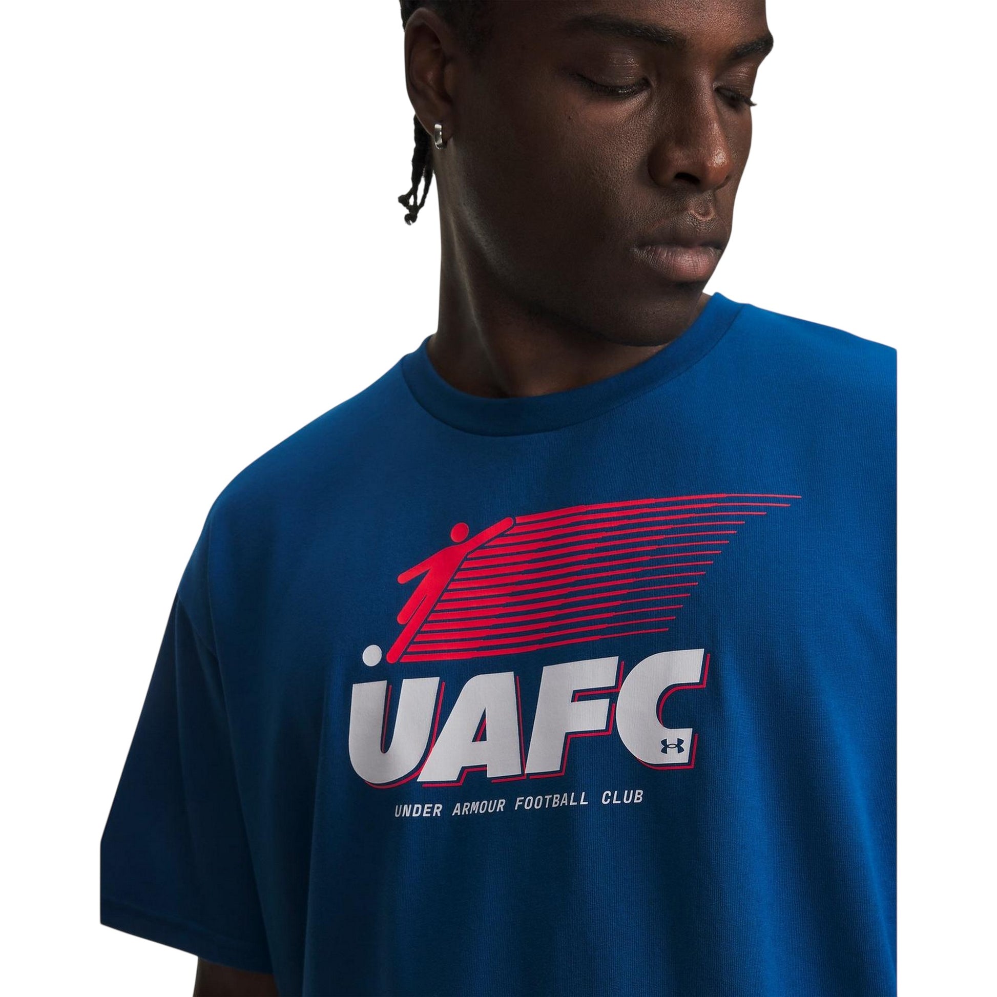 Blue-White - Side - Under Armour Mens Football Club Heavyweight T-Shirt