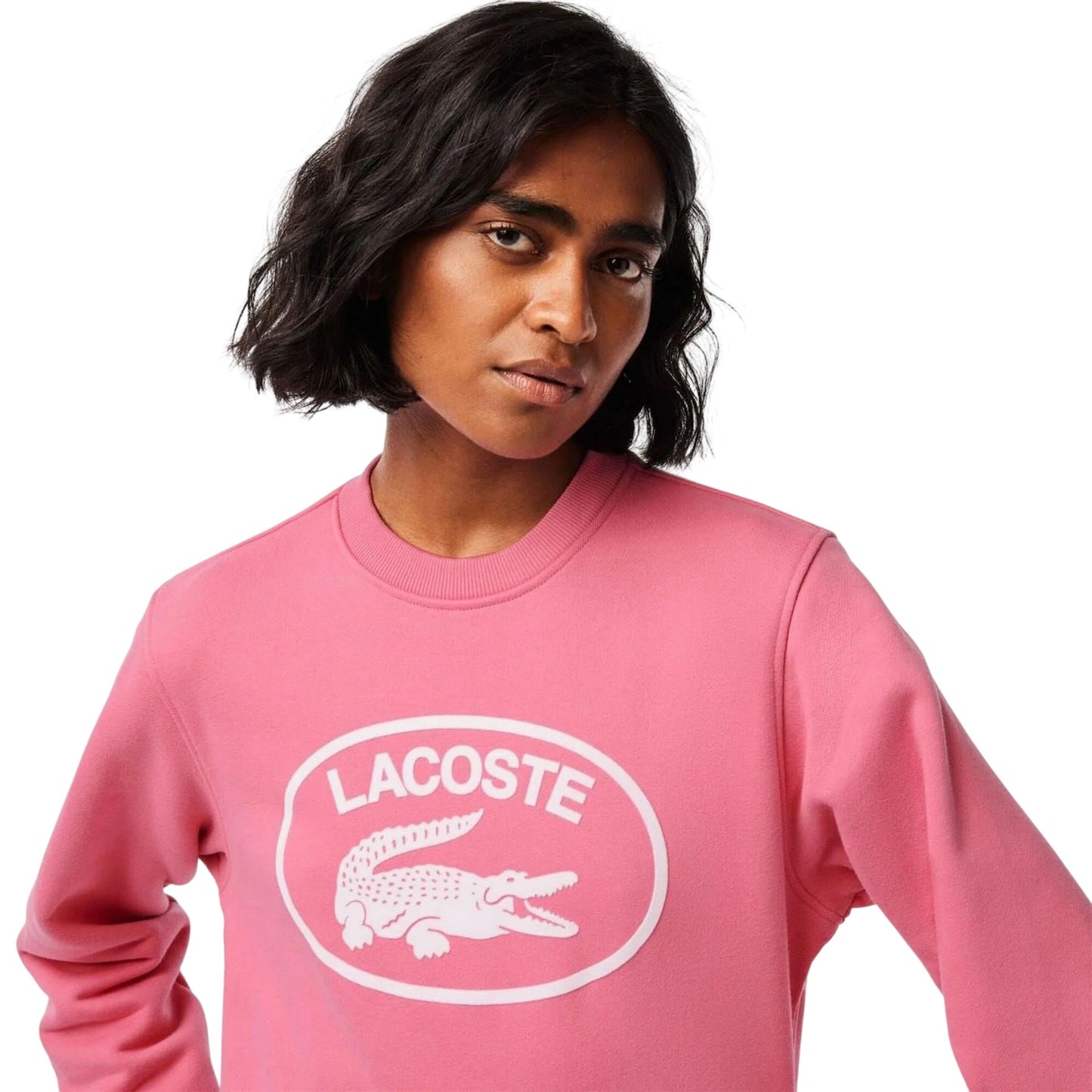 Pink - Side - Lacoste Womens-Ladies Organic Cotton Loose Fit Long-Sleeved Sweatshirt