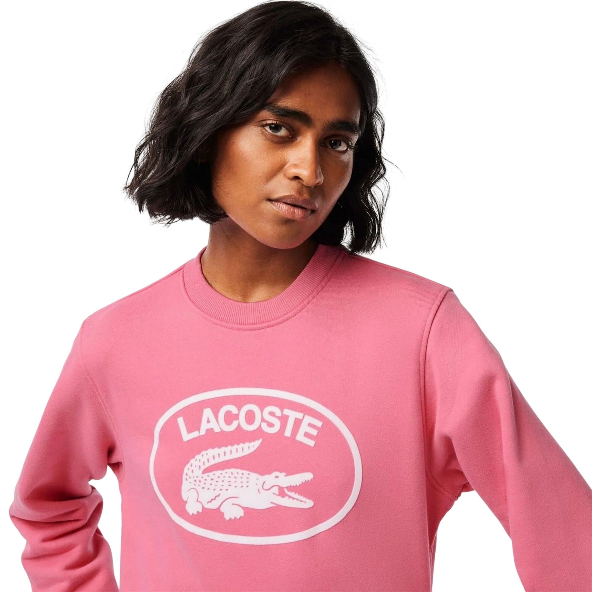 Pink - Side - Lacoste Womens-Ladies Organic Cotton Loose Fit Long-Sleeved Sweatshirt