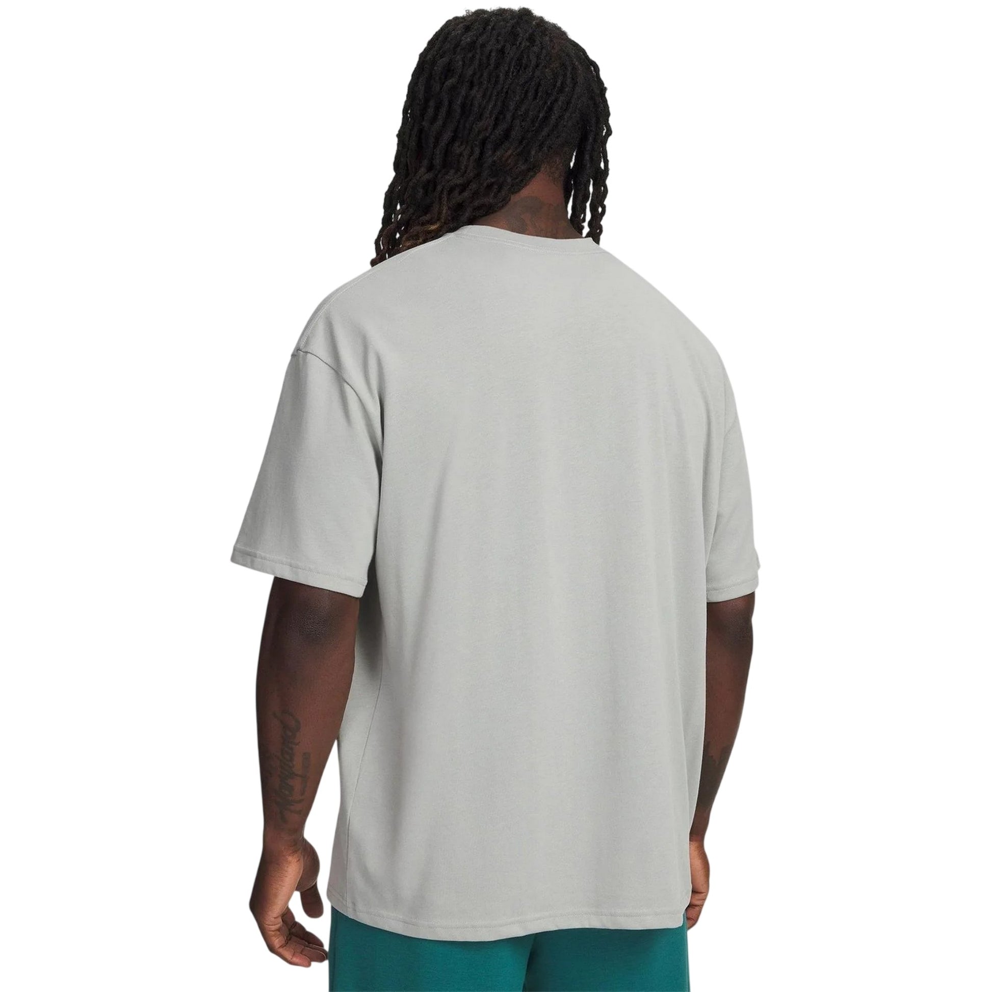 Titanium-Green - Back - Under Armour Mens Wordmark Heavyweight T-Shirt