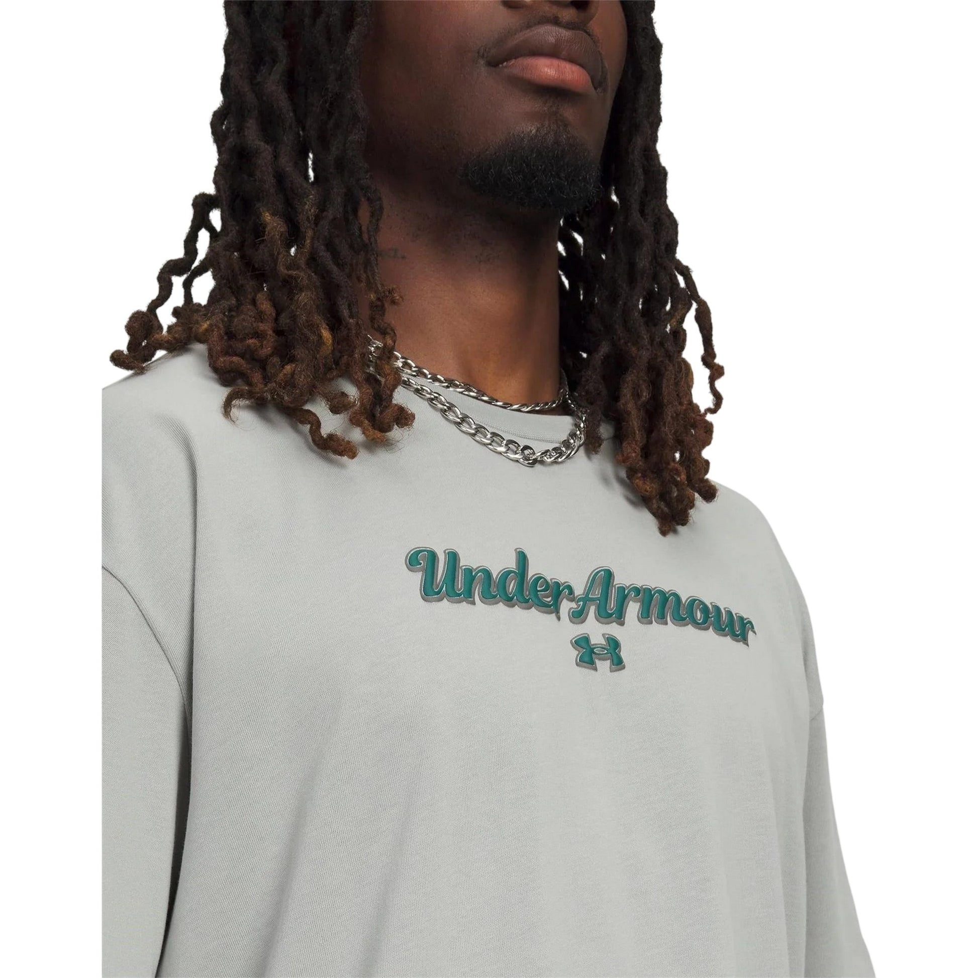 Titanium-Green - Side - Under Armour Mens Wordmark Heavyweight T-Shirt