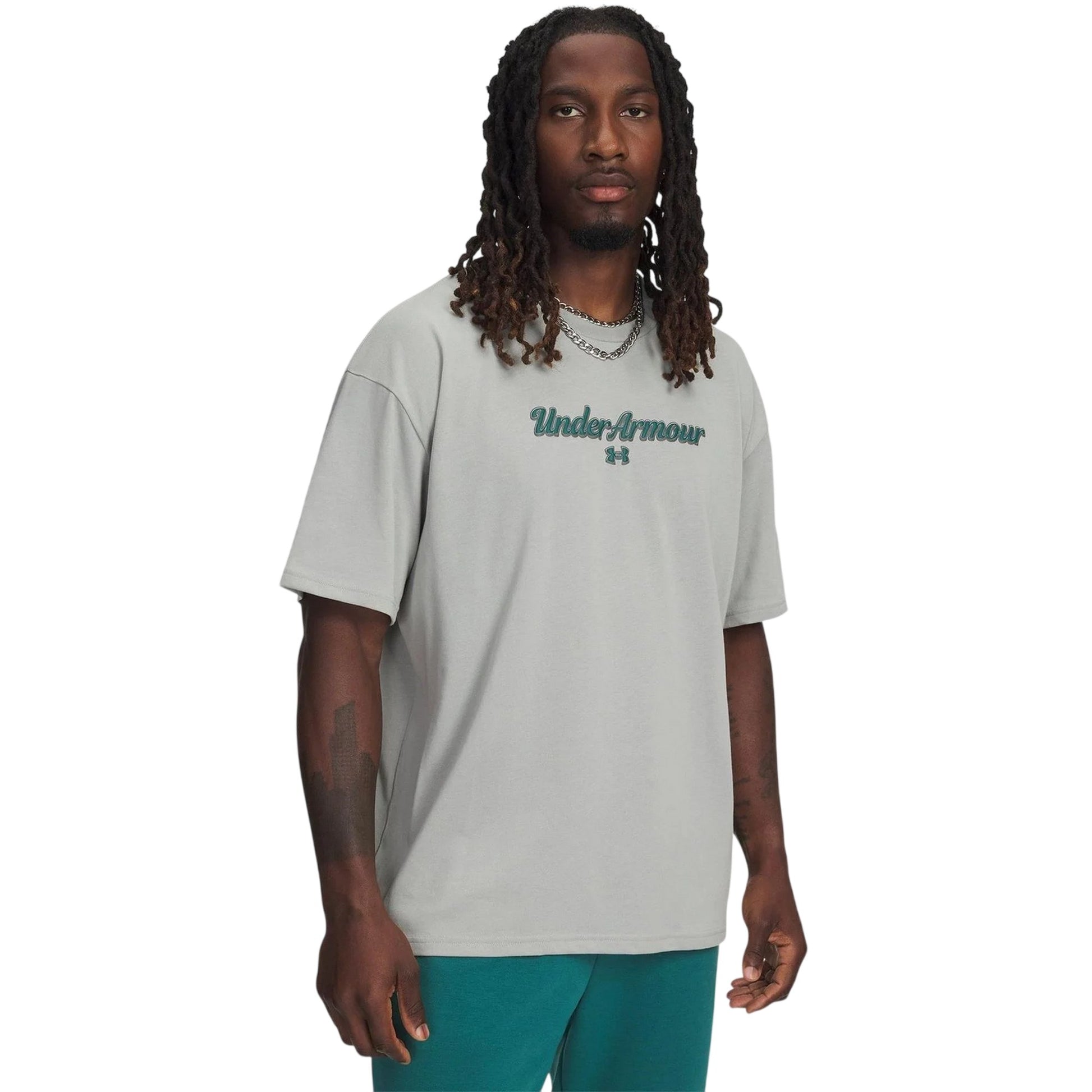 Titanium-Green - Front - Under Armour Mens Wordmark Heavyweight T-Shirt