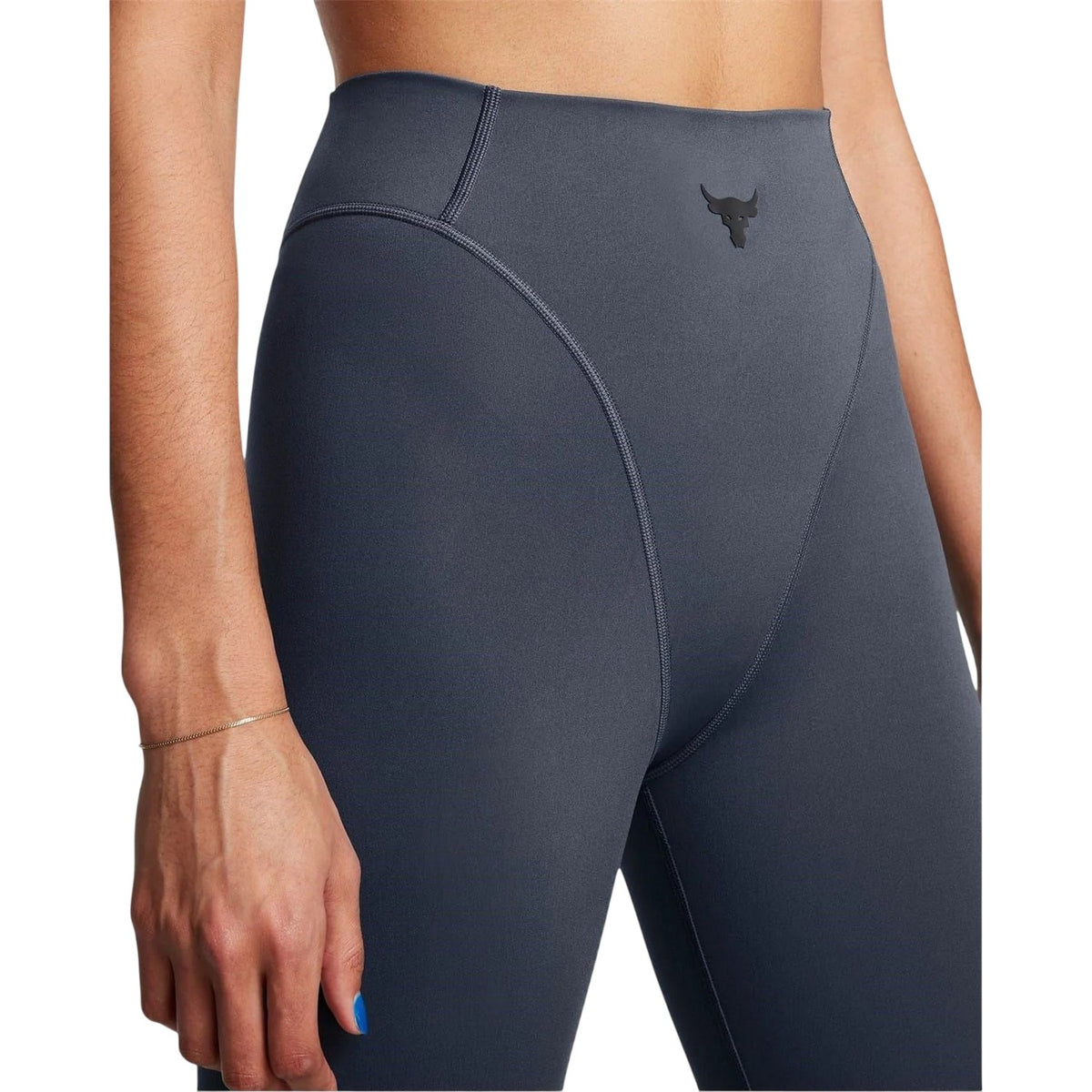 Grey - Side - Under Armour Womens-Ladies Project Rock Shaping Leggings