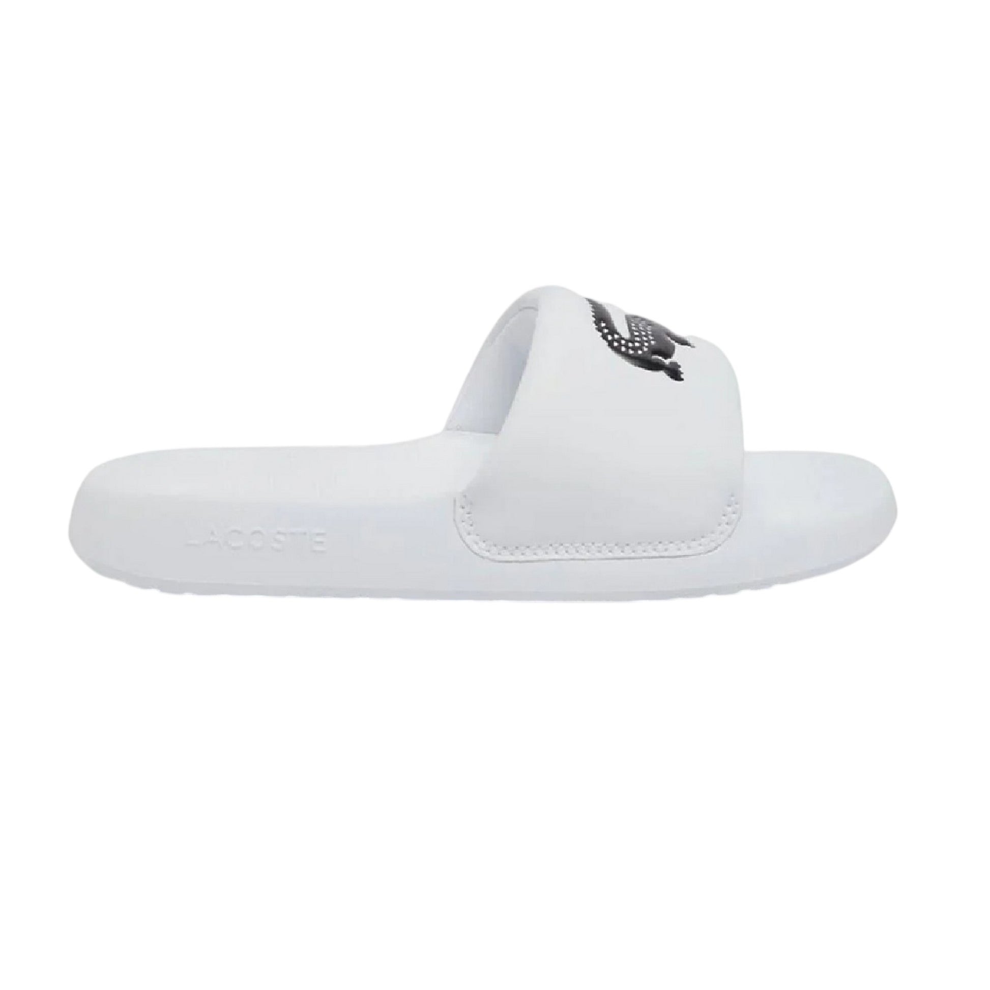 White-Black - Side - Lacoste Childrens-Kids Flatform Slides