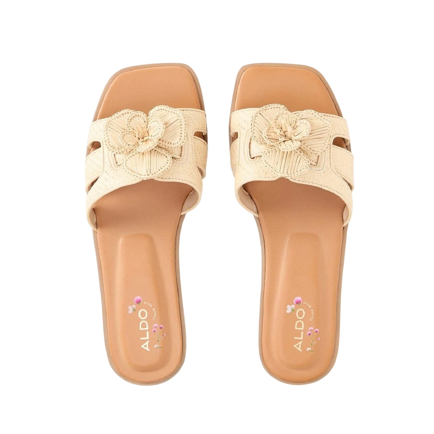 Natural - Side - Aldo Womens-Ladies Floral Open Toe Flat Slides