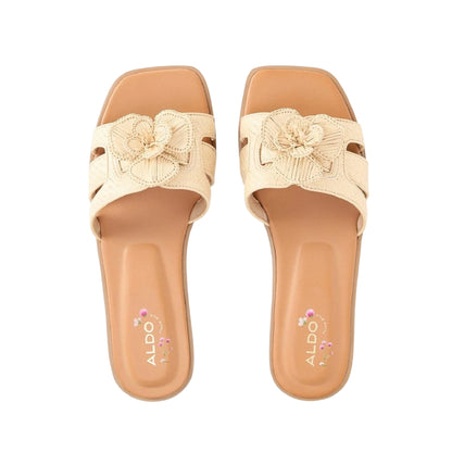 Natural - Side - Aldo Womens-Ladies Floral Open Toe Flat Slides